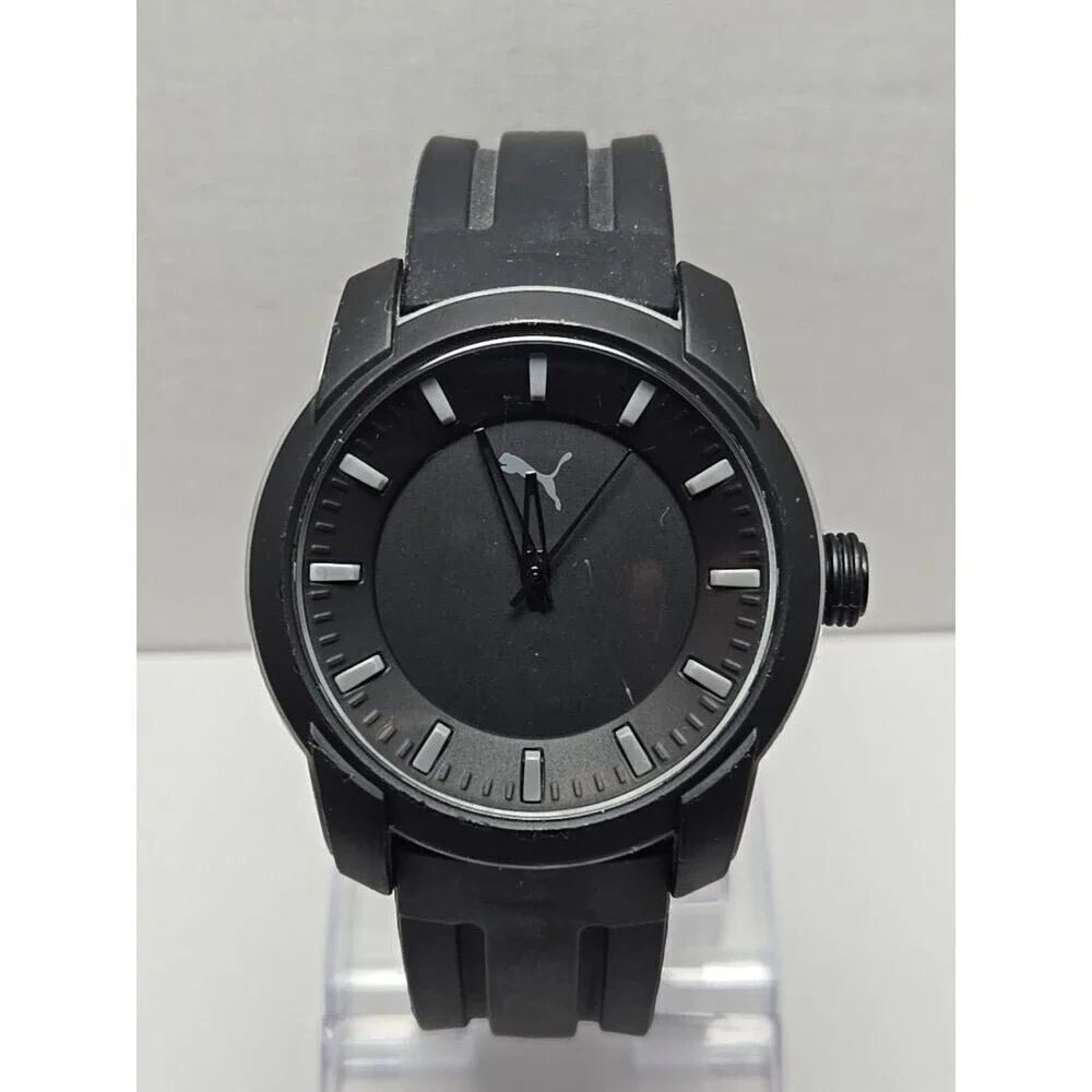 Mens Puma 2 Three Hand 45mm Silicone Watch P6018 Black Matte Gray 10ATM